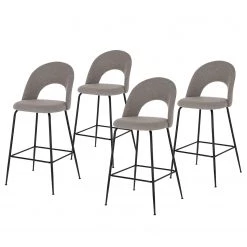 Loftscape Chaises de bar Pignola (lot de 4) - Tissu / Acier - Gris clair / Noir