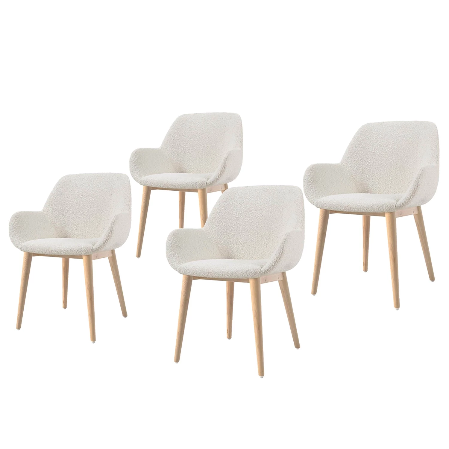 Loftscape Chaises à accoudoirs Kusamo V (lot de 4) - Tissu structuré - Blanc / Frêne 1 Loftscape Chaises à accoudoirs Kusamo V (lot de 4) - Tissu structuré - Blanc / Frêne