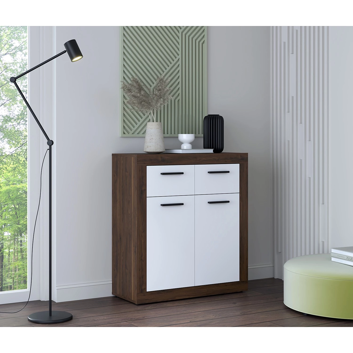 Loftscape Buffet Ballito - Blanc / Imitation noyer 2 Loftscape Buffet Ballito - Blanc / Imitation noyer – Image 2