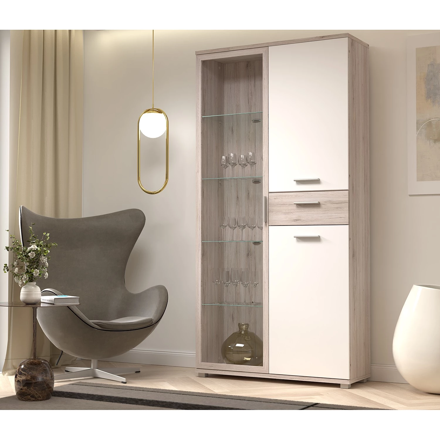 Loftscape Vitrine Piemont - Éclairage inclus - Imitation chêne de sable 2 Loftscape Vitrine Piemont - Éclairage inclus - Imitation chêne de sable – Image 2