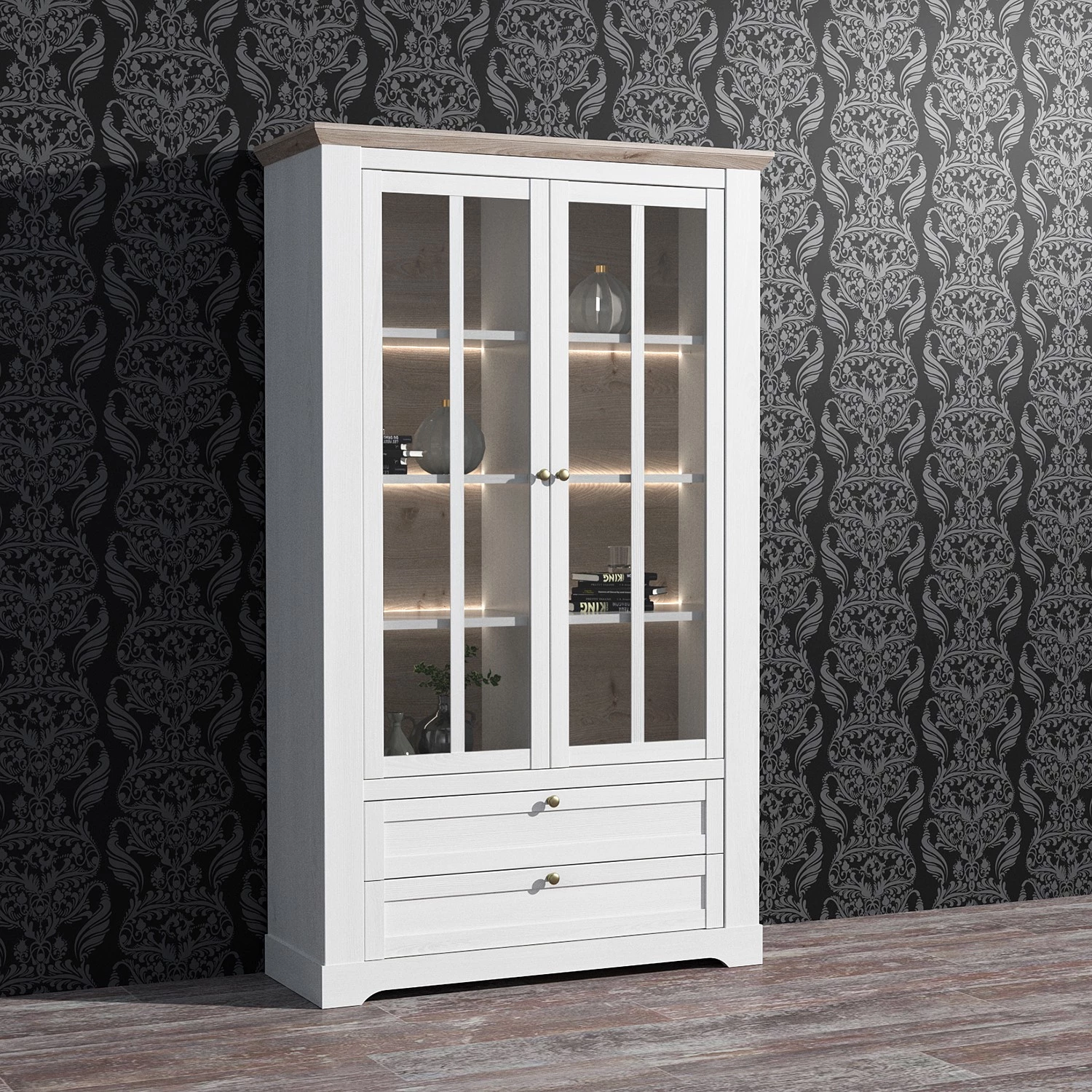 Ridgevalley Vitrine Sandvik - Éclairage inclus Imitation chêne blanc / Imitation chêne Nelson 2 Ridgevalley Vitrine Sandvik - Éclairage inclus Imitation chêne blanc / Imitation chêne Nelson – Image 2