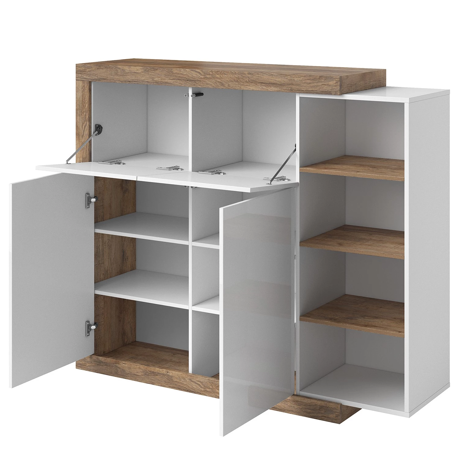 Loftscape Buffet Shipley - Blanc brillant / Imitation chêne 3 Loftscape Buffet Shipley - Blanc brillant / Imitation chêne – Image 3