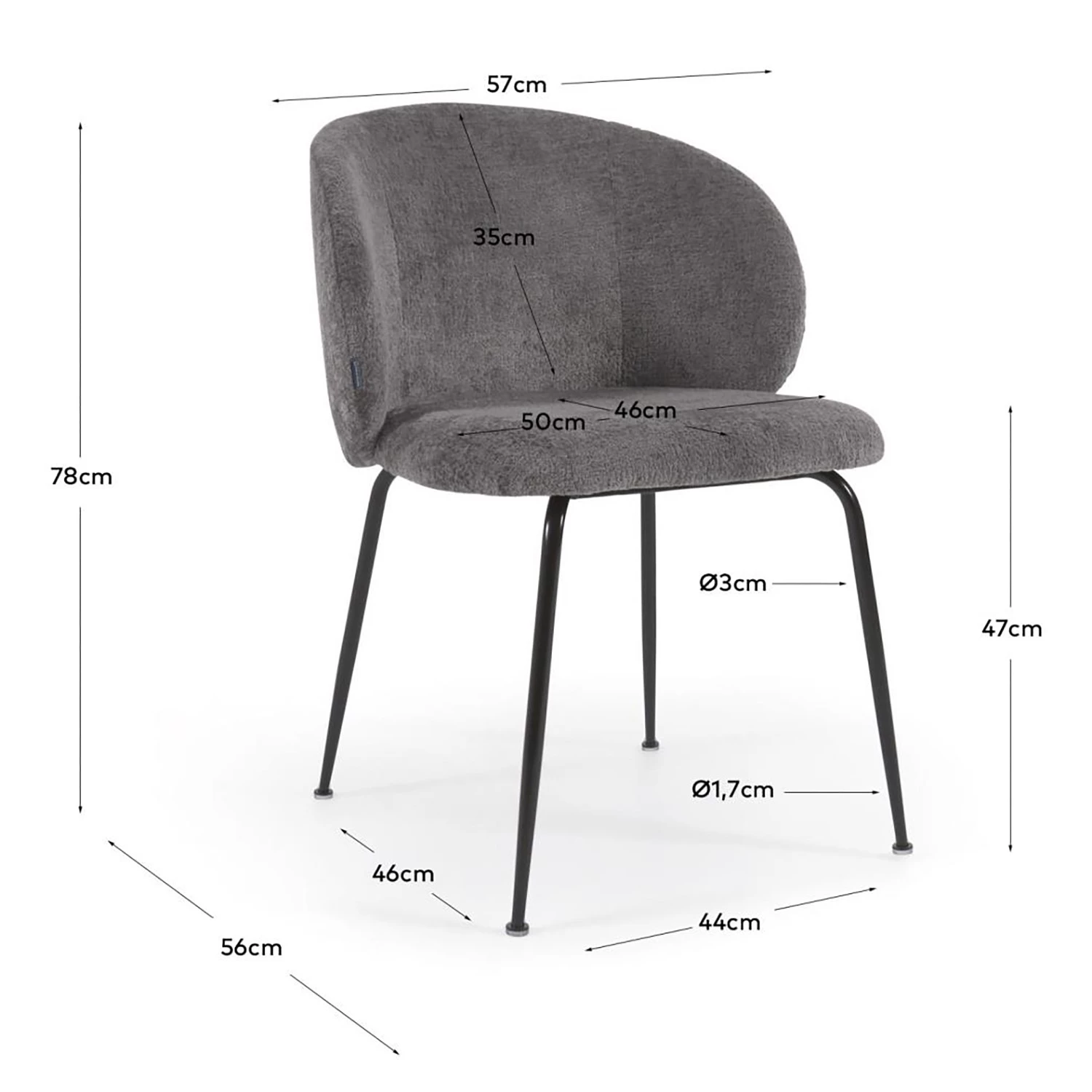 Red Living Chaises Sibari (lot de 2) - Chenille / Acier - Gris / Noir 10 Red Living Chaises Sibari (lot de 2) - Chenille / Acier - Gris / Noir – Image 10