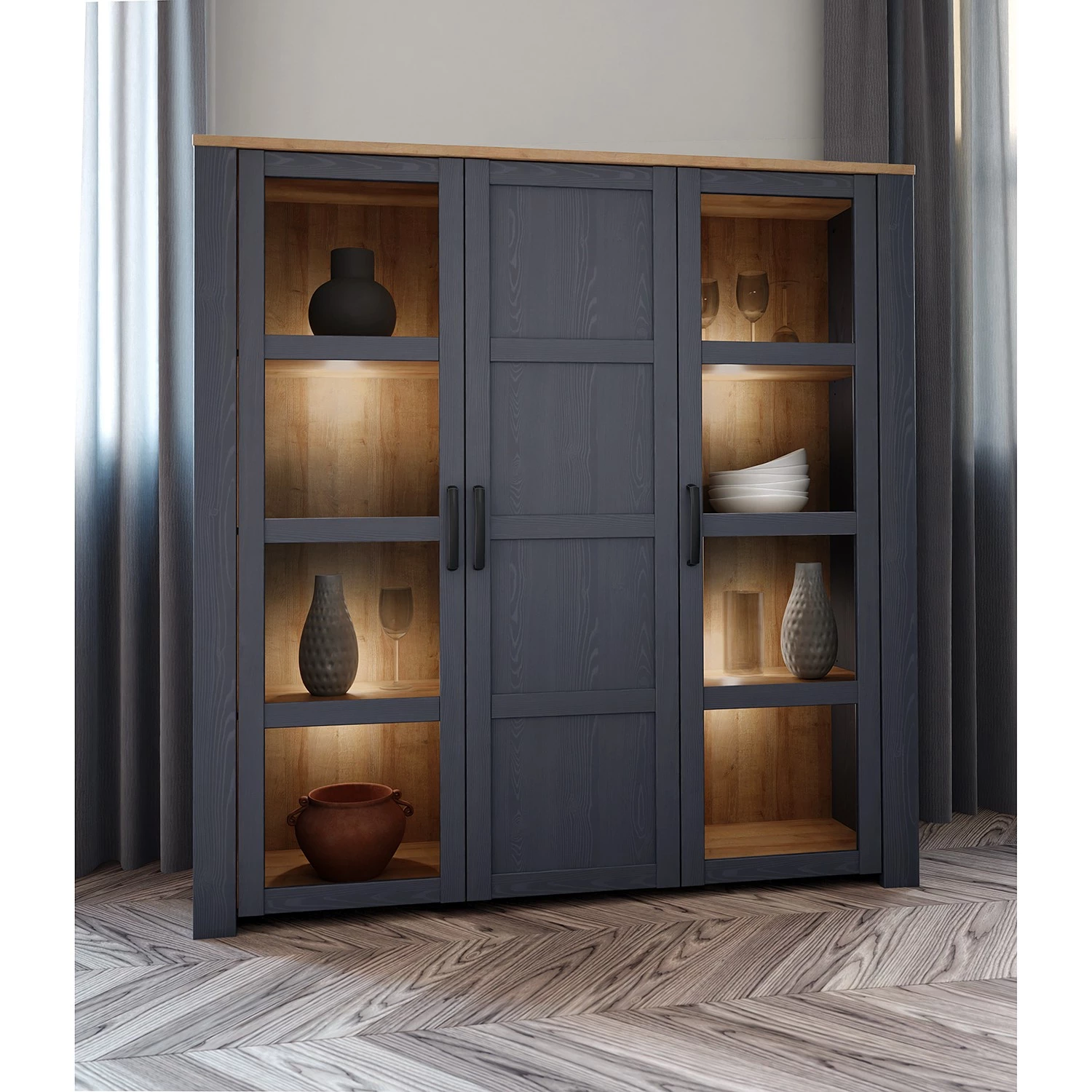 Ridgevalley Vitrine Vassia II - Imitation chêne Navy / Imitation chêne Riviera 2 Ridgevalley Vitrine Vassia II - Imitation chêne Navy / Imitation chêne Riviera – Image 2