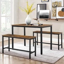 Red Living Salle à manger Pilbara (3 éléments) - Imitation bois recyclé / Noir