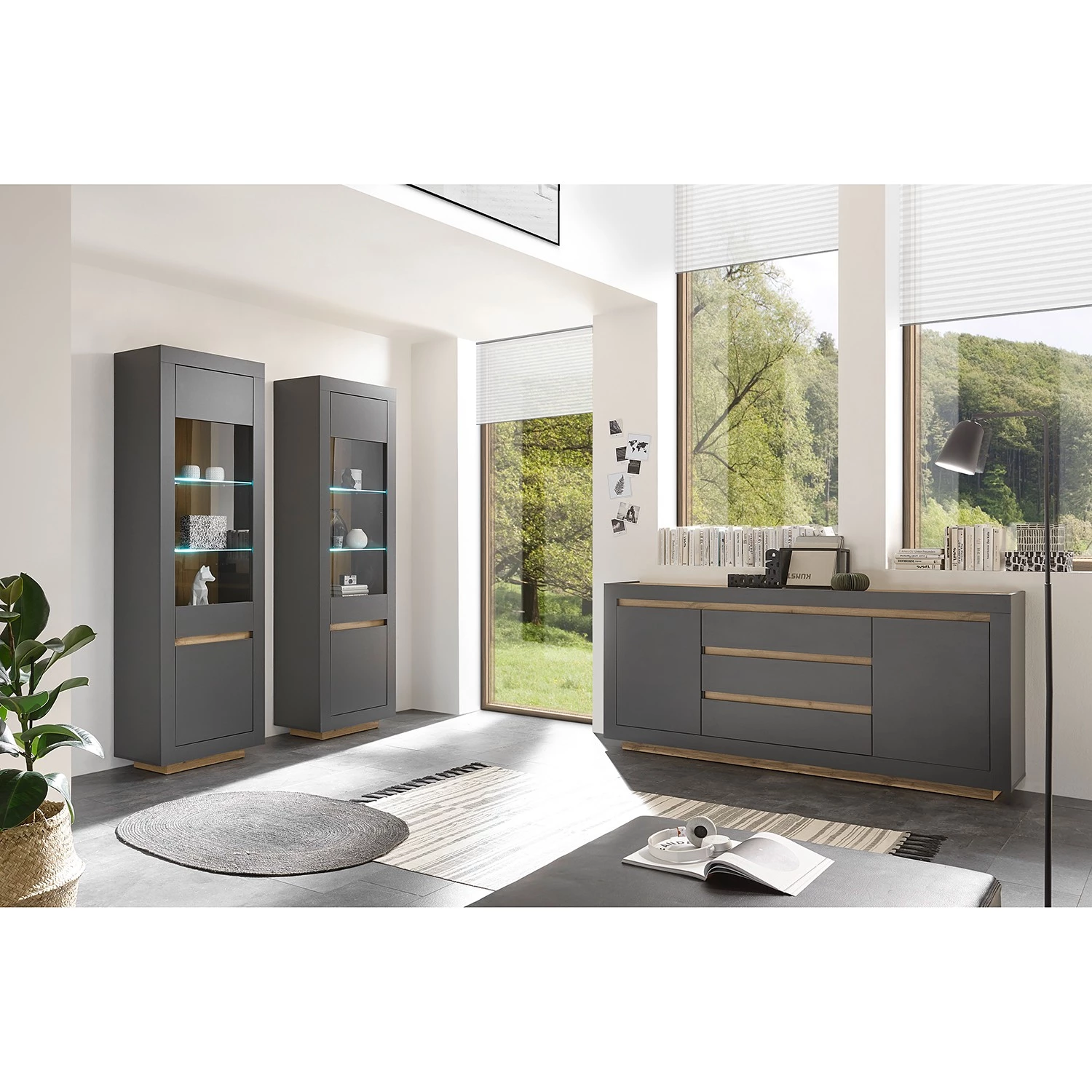 Loftscape Vitrine Accra - Anthracite / Imitation chêne 3 Loftscape Vitrine Accra - Anthracite / Imitation chêne – Image 3