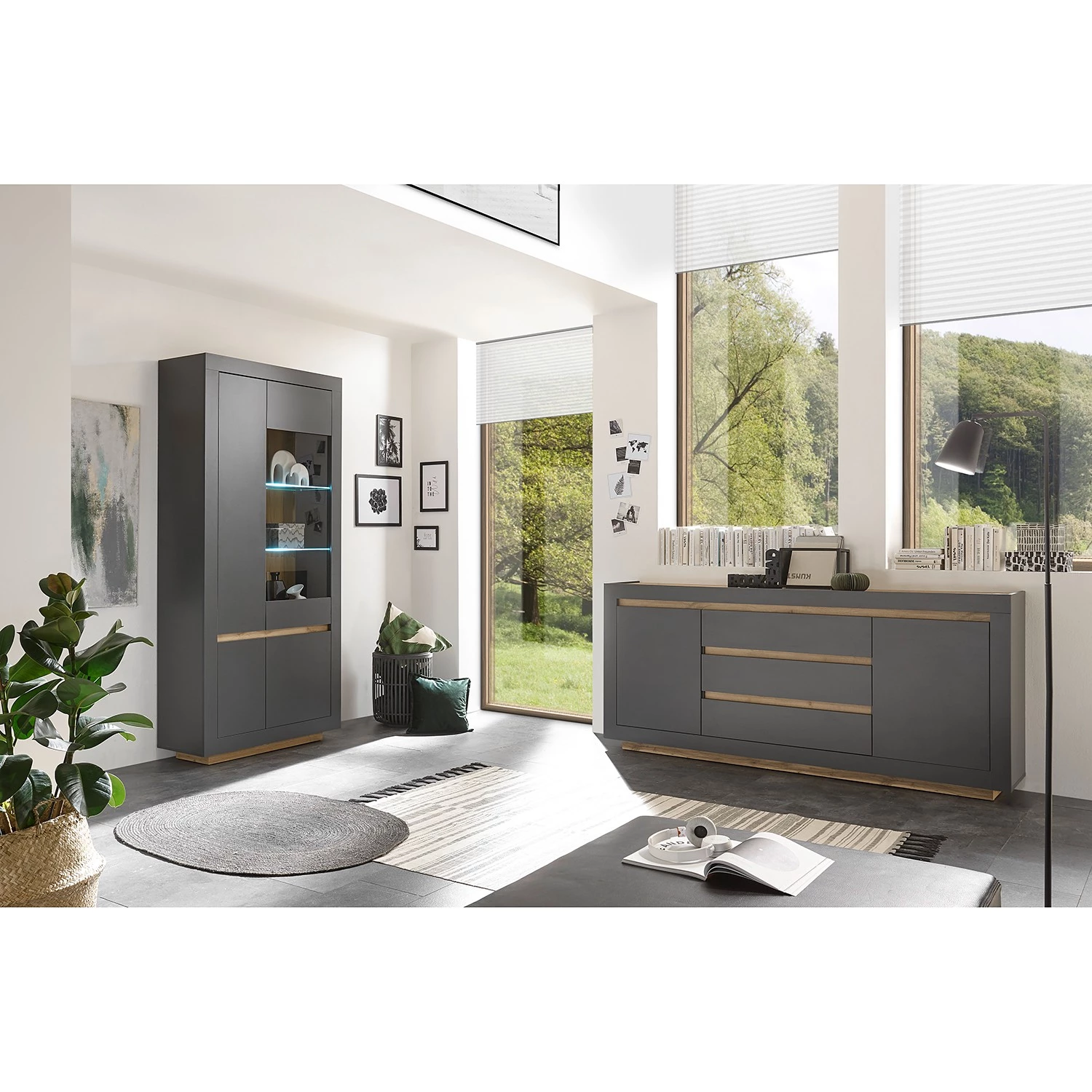 Loftscape Vitrine haute Accra - Anthracite / Imitation chêne 3 Loftscape Vitrine haute Accra - Anthracite / Imitation chêne – Image 3