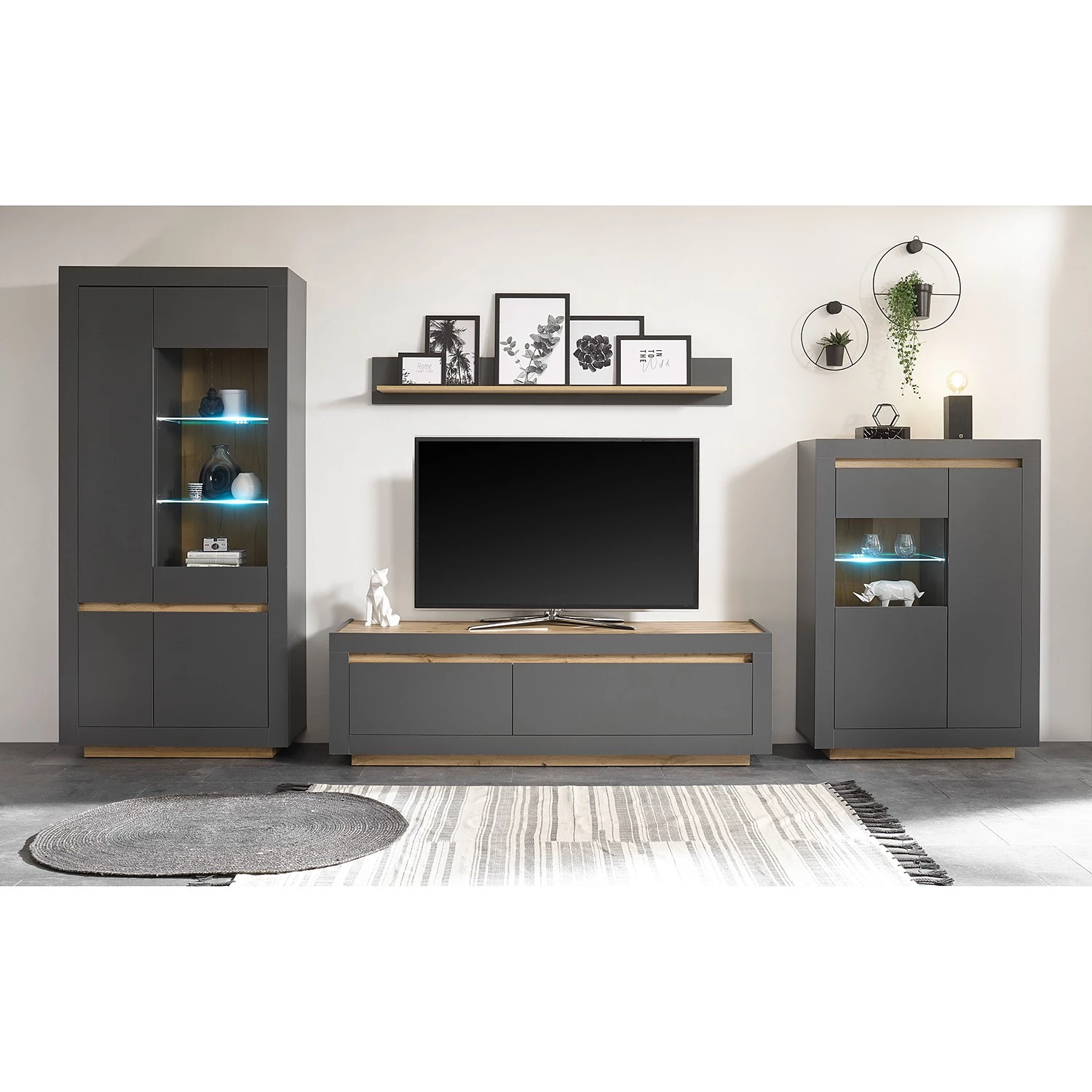 Loftscape Vitrine haute Accra - Anthracite / Imitation chêne 4 Loftscape Vitrine haute Accra - Anthracite / Imitation chêne – Image 4