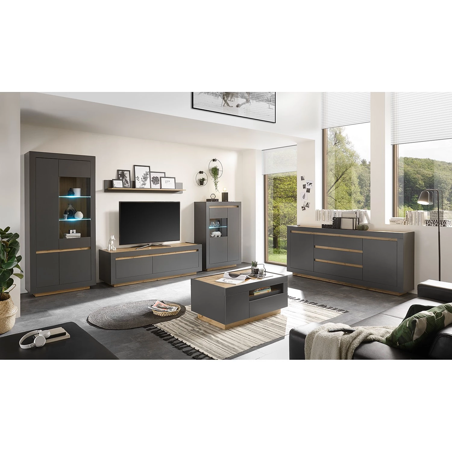 Loftscape Vitrine haute Accra - Anthracite / Imitation chêne 5 Loftscape Vitrine haute Accra - Anthracite / Imitation chêne – Image 5