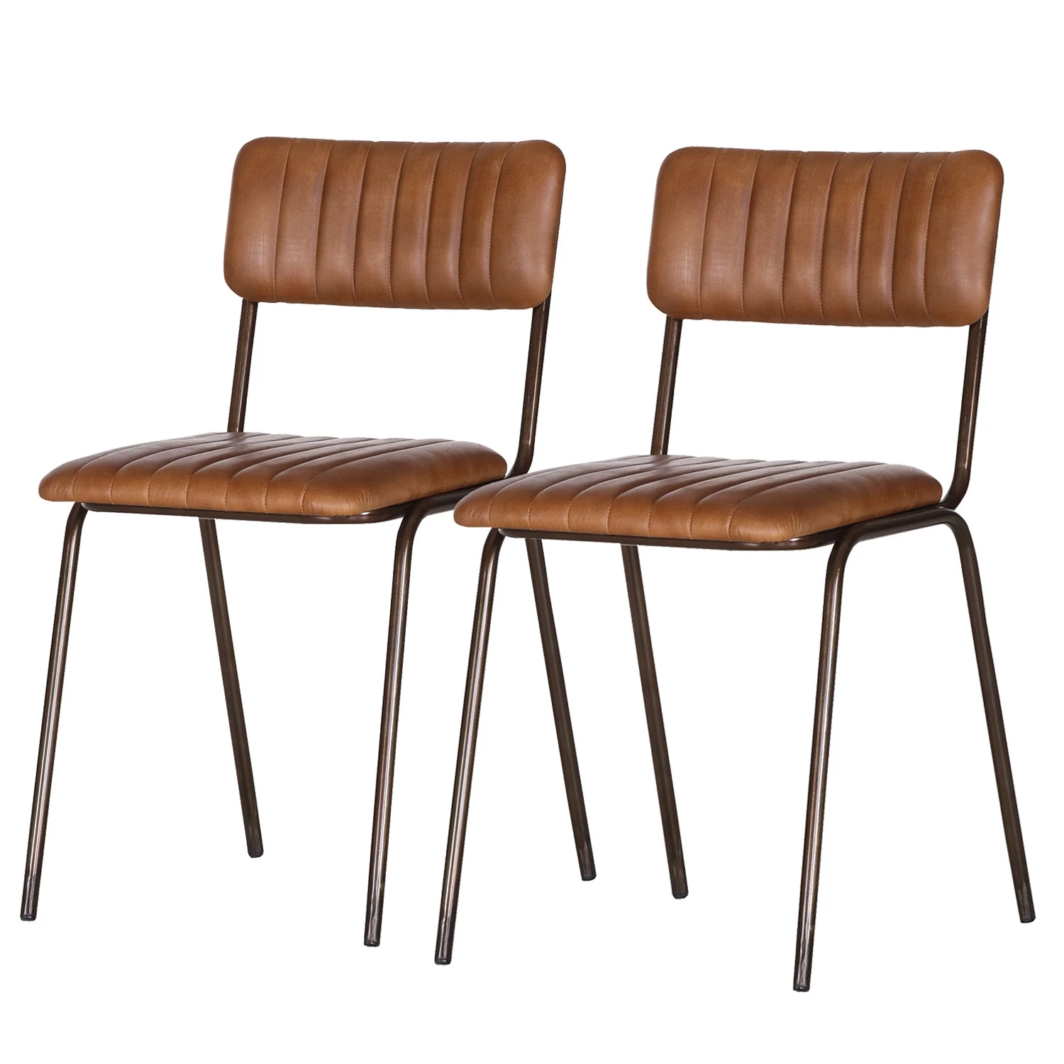 Ars manufacti Chaises de bar Blasdell (lot de 2) - Cuir véritable / Métal - Marron vintage/ Laiton vieilli 1 Ars manufacti Chaises de bar Blasdell (lot de 2) - Cuir véritable / Métal - Marron vintage/ Laiton vieilli