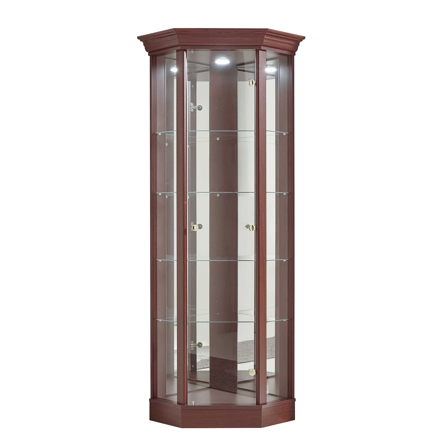 Ridgevalley Vitrine d’angle Loroux - Avec éclairage inclus - Imitation Mahagoni 1 Ridgevalley Vitrine d’angle Loroux - Avec éclairage inclus - Imitation Mahagoni