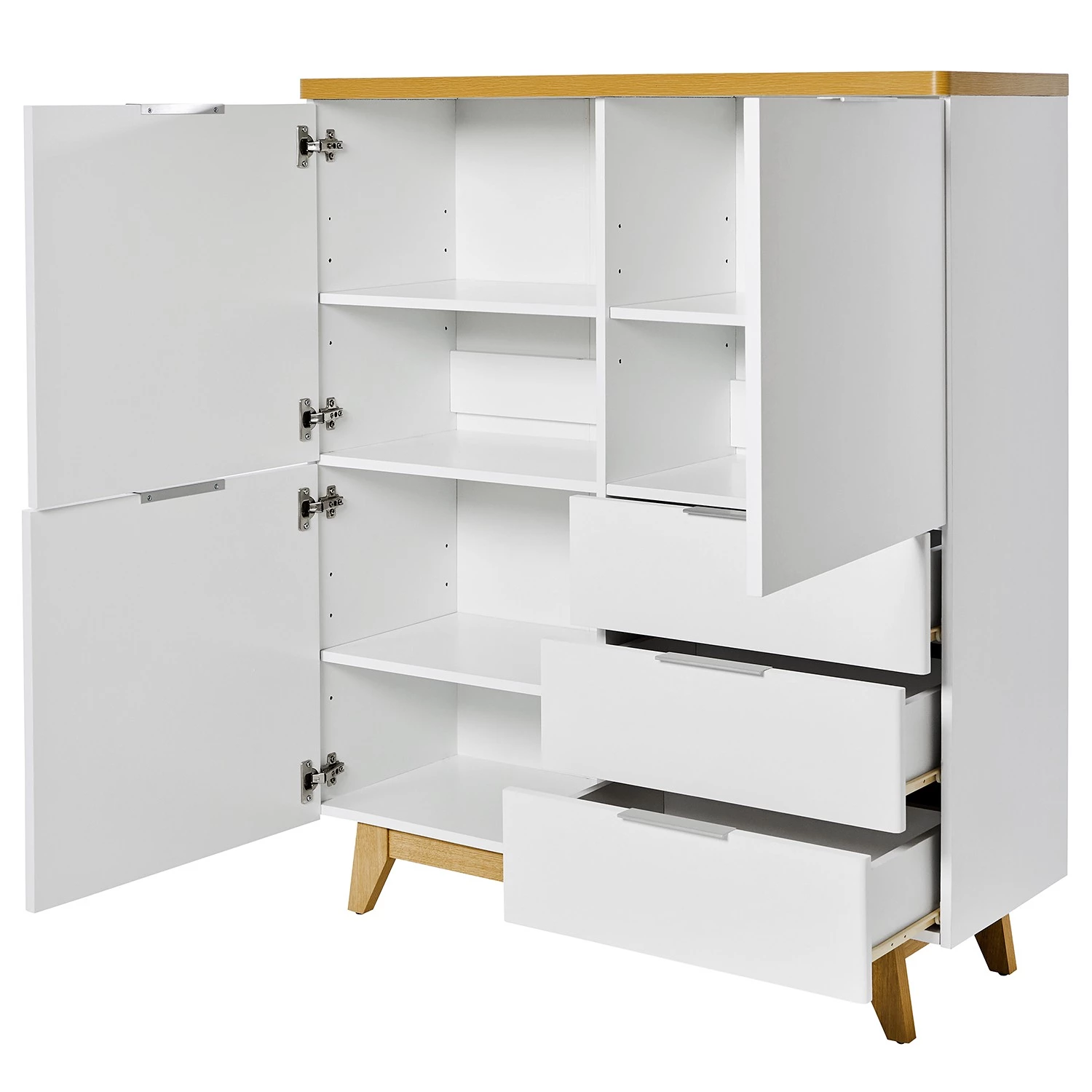 Jahnke Buffet haut Libre 110 - Imitation duramen de chêne / Blanc 2 Jahnke Buffet haut Libre 110 - Imitation duramen de chêne / Blanc – Image 2