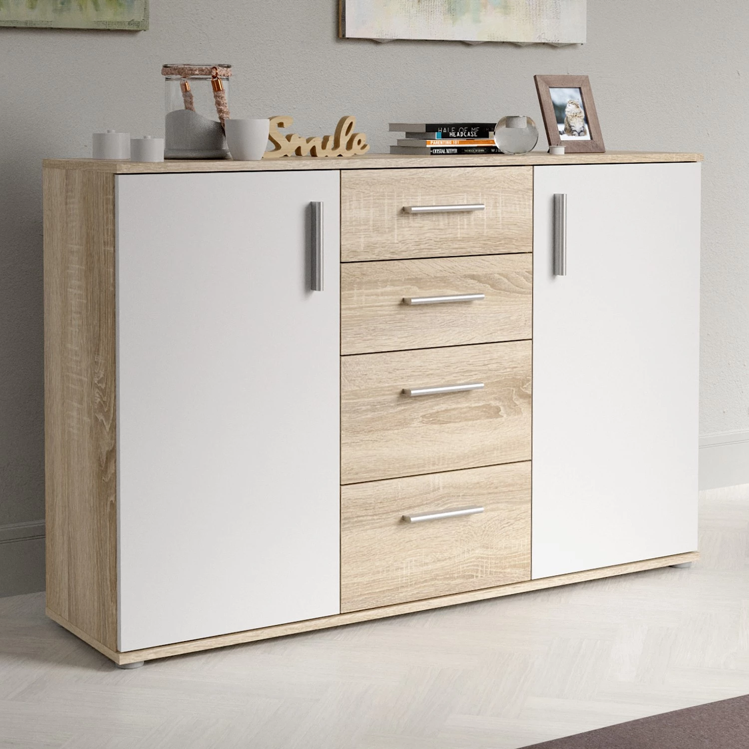 Loftscape Buffet Kiltealy II - Blanc / Imitation chêne Sonoma 2 Loftscape Buffet Kiltealy II - Blanc / Imitation chêne Sonoma – Image 2