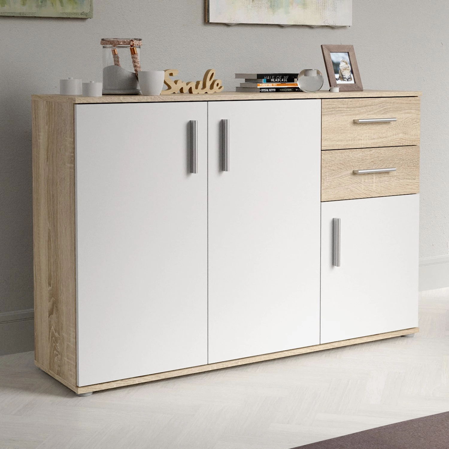 Loftscape Buffet Kiltealy III - Blanc / Imitation chêne Sonoma 2 Loftscape Buffet Kiltealy III - Blanc / Imitation chêne Sonoma – Image 2