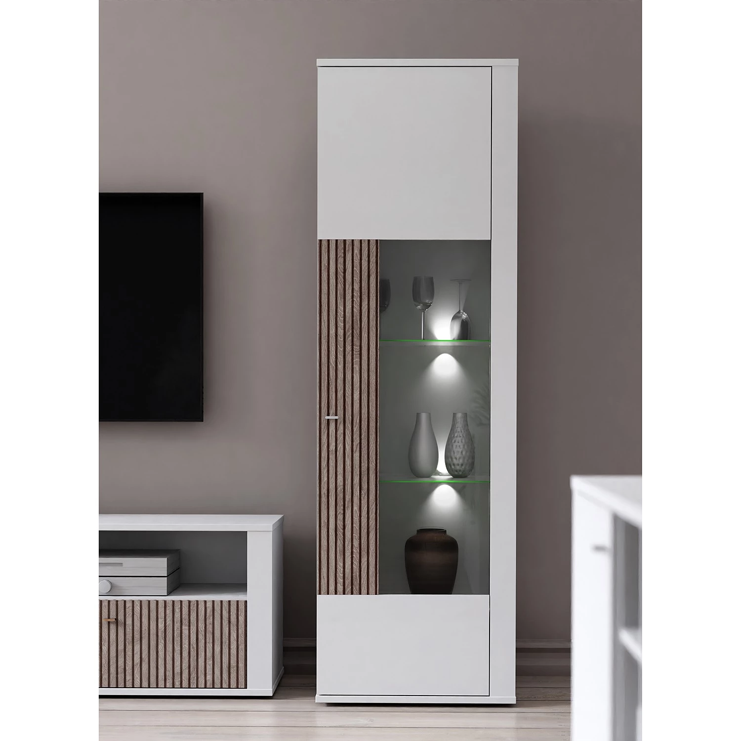 Loftscape Vitrine Millquarter I - Blanc / Imitation chêne clair 2 Loftscape Vitrine Millquarter I - Blanc / Imitation chêne clair – Image 2