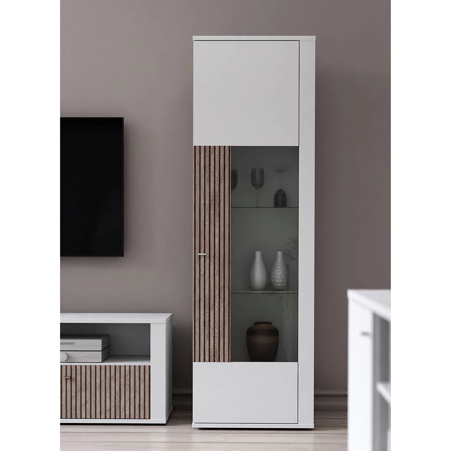 Loftscape Vitrine Millquarter I - Blanc / Imitation chêne clair 3 Loftscape Vitrine Millquarter I - Blanc / Imitation chêne clair – Image 3