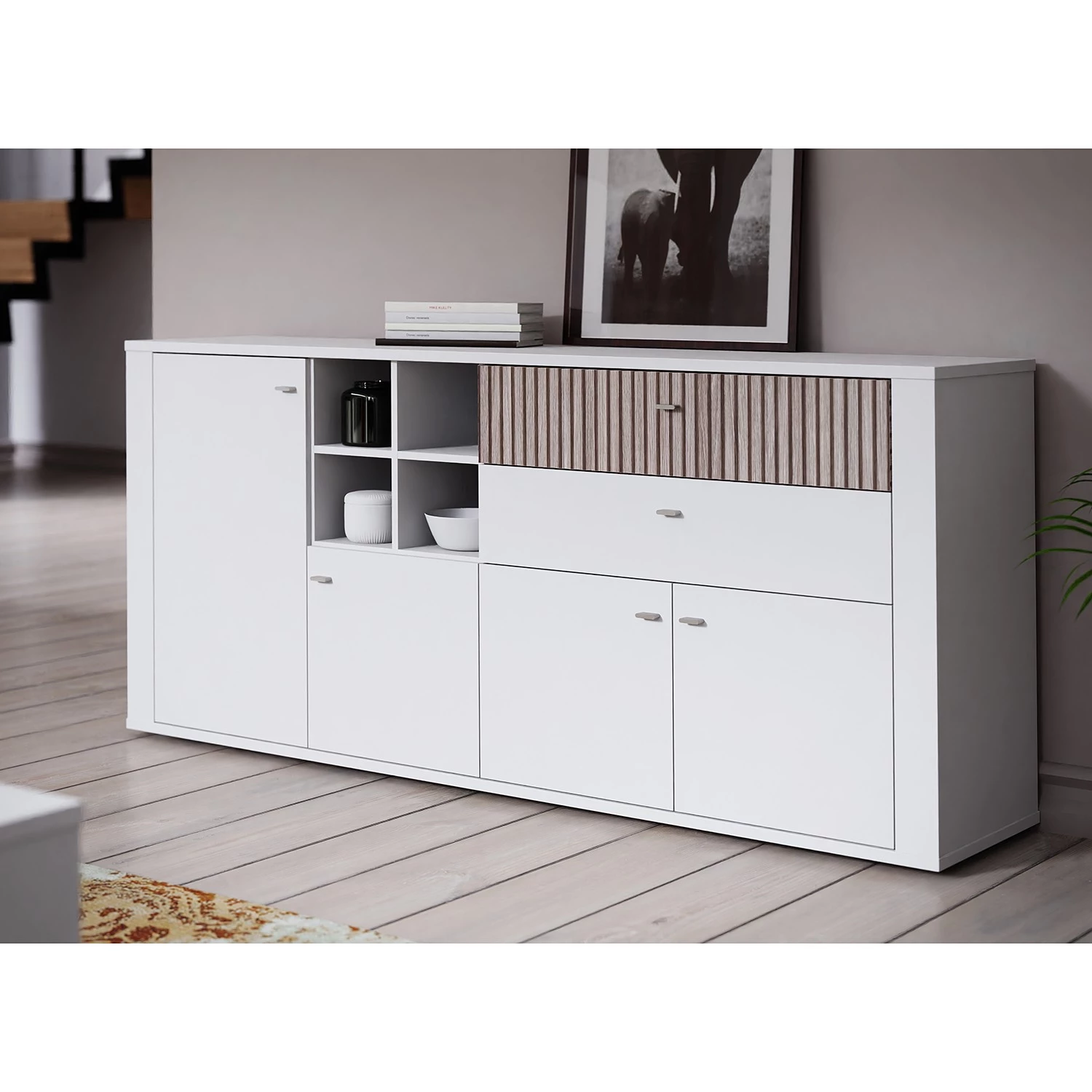 Loftscape Buffet Millquarter - Blanc / Imitation chêne clair 2 Loftscape Buffet Millquarter - Blanc / Imitation chêne clair – Image 2