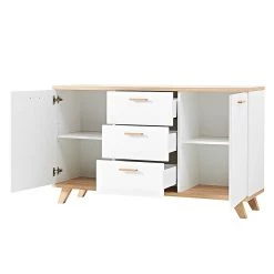 Germania Buffet Neston I - Partiellement en chêne massif - Blanc mat / Imitation chêne de Sanremo -ÉcoMaison Soldes sideboard neston i supermatt weiss eiche sonoma dekor 637530