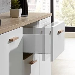 Germania Buffet Neston I - Partiellement en chêne massif - Blanc mat / Imitation chêne de Sanremo -ÉcoMaison Soldes sideboard neston i supermatt weiss eiche sonoma dekor 637546