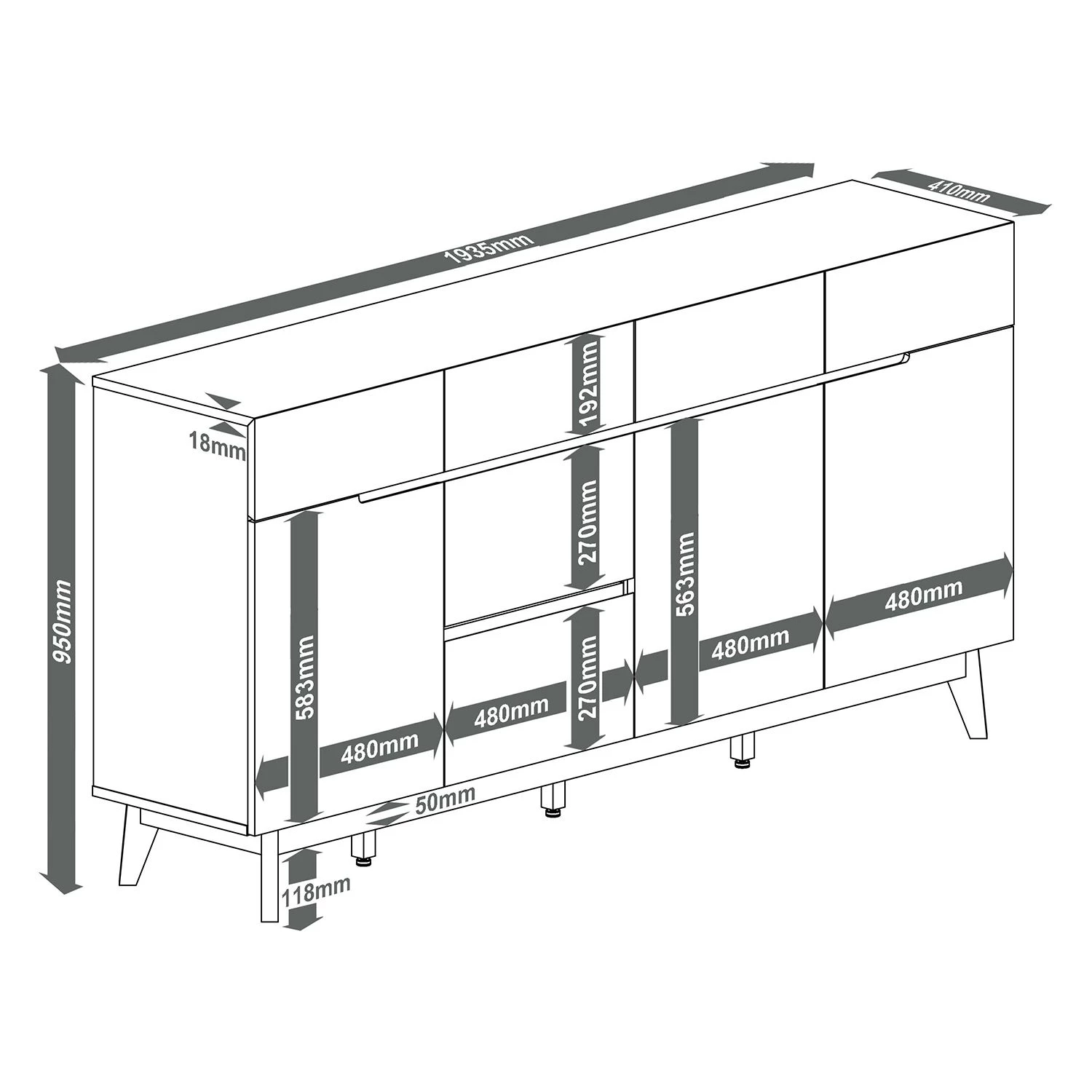 Mørteens Buffet Tenabo - Blanc mat / Chêne à nœuds 7 Mørteens Buffet Tenabo - Blanc mat / Chêne à nœuds – Image 7