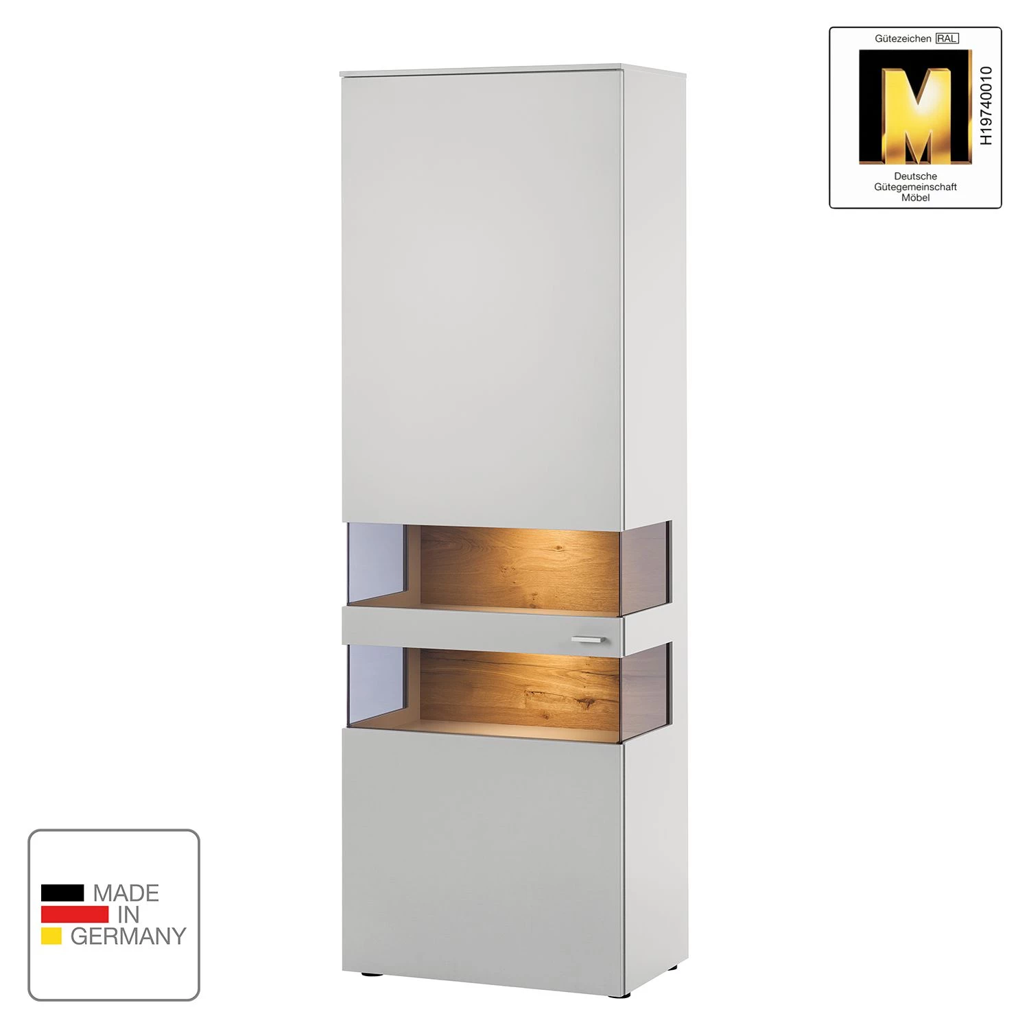 GWINNER Vitrine Anzio - Mat blanc / Chêne de poutre - Butoir à gauche - Avec éclairage 2 GWINNER Vitrine Anzio - Mat blanc / Chêne de poutre - Butoir à gauche - Avec éclairage – Image 2