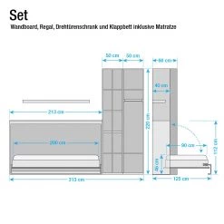 Loftscape Ensemble lit mural Godia I - Blanc / Imitation chêne de Sonoma - Maletas de mousse -ÉcoMaison Soldes wandklappbett kombination godia i 90 x 200 cm schaumstoffmatratze weiss eiche sonoma dekor 1721674