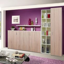 Loftscape Ensemble lit mural Godia I - Blanc / Imitation chêne de Sonoma - Maletas de mousse -ÉcoMaison Soldes wandklappbett kombination godia i 90 x 200 cm schaumstoffmatratze weiss eiche sonoma dekor 1721678