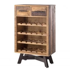 Ars manufacti Étagère à vin Tamati - Pin ancien / Métal - Pin foncé / Noir