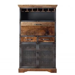 Ars manufacti Armoire à vin Hunter - Manguier massif / Métal - Manguier / Gris bleu -ÉcoMaison Soldes weinschrank hunter mango massiv metall mango blaugrau 4845748