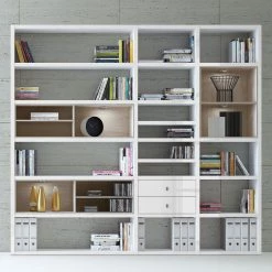 Loftscape Etagère XL Emporior l.B - Blanc brillant / Imitation chêne de Sonoma - Avec éclairage -ÉcoMaison Soldes xl regalwand emporior i b mit beleuchtung hochglanz weiss eiche sonoma dekor 2216442