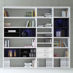Loftscape Etagère XL Emporior l.B - Blanc brillant / Noir - Avec éclairage -ÉcoMaison Soldes xl regalwand emporior i b mit beleuchtung hochglanz weiss schwarz 2217374