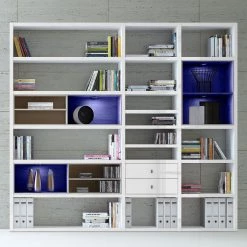 Loftscape Etagère XL Emporior l.B - Blanc brillant / Imitation chêne de Sonoma - Avec éclairage -ÉcoMaison Soldes xl regalwand emporior i b rgb led beleuchtung hochglanz weiss eiche sonoma dekor 3396549