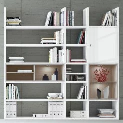 Loftscape Etagère XL Emporior lV - Blanc brillant / Imitation chêne de Sonoma - Avec éclairage -ÉcoMaison Soldes xl regalwand emporior iv mit beleuchtung hochglanz weiss eiche sonoma dekor 2116714