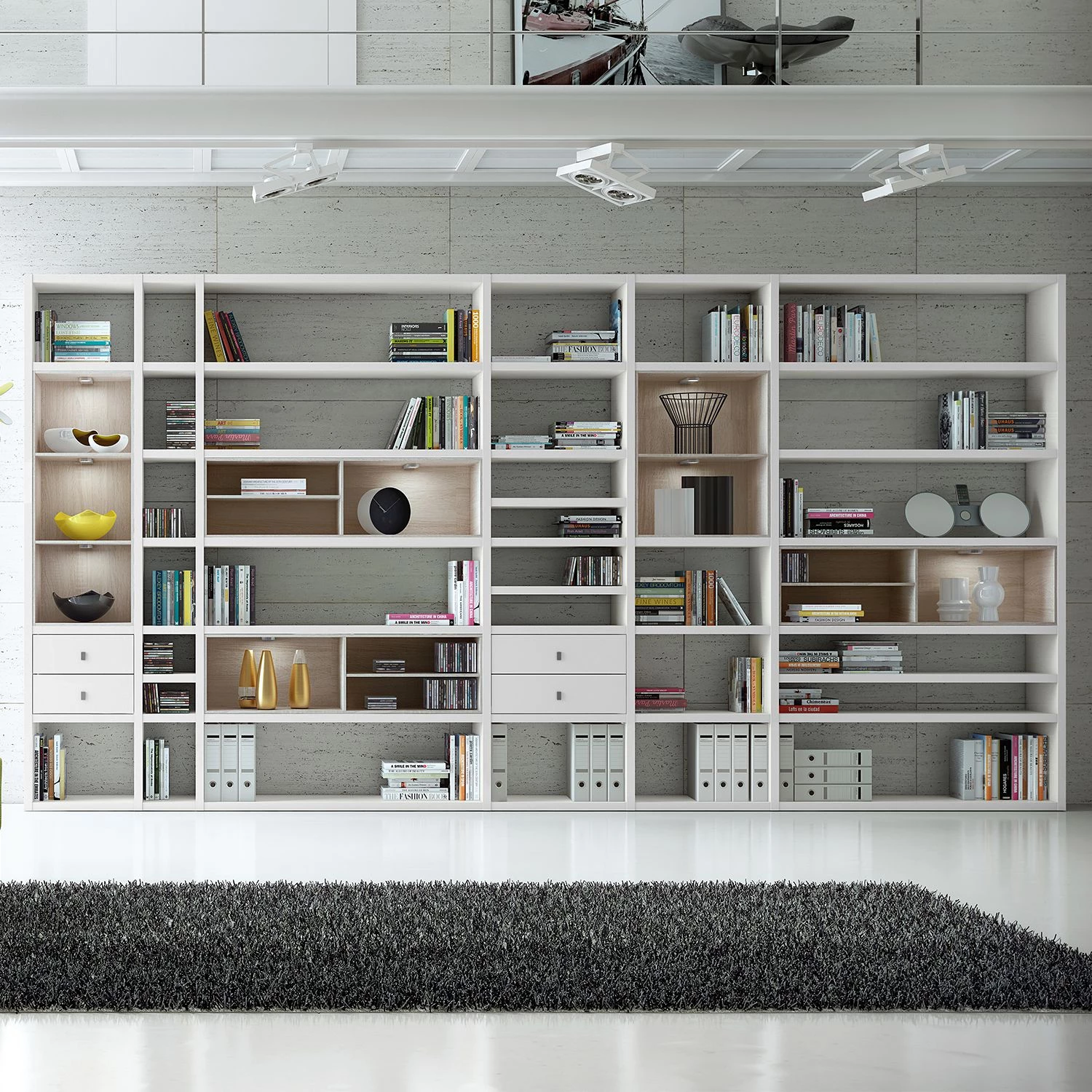 Loftscape Etagère XXL Emporior l.A - Blanc / Imitation chêne de Sonoma - Avec éclairage 2 Loftscape Etagère XXL Emporior l.A - Blanc / Imitation chêne de Sonoma - Avec éclairage – Image 2