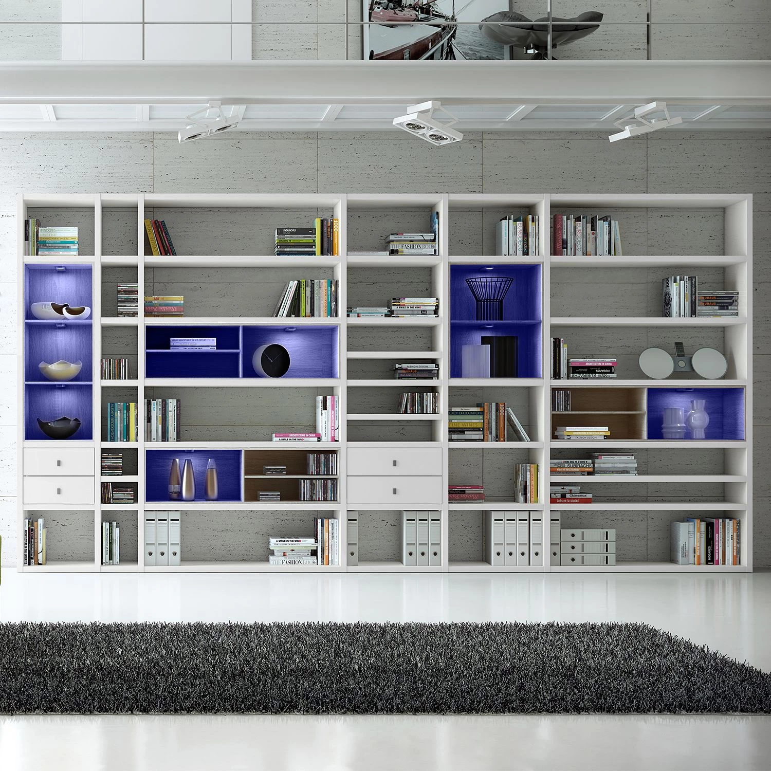 Loftscape Etagère XXL Emporior l.A - Blanc / Imitation chêne de Sonoma - Avec éclairage 3 Loftscape Etagère XXL Emporior l.A - Blanc / Imitation chêne de Sonoma - Avec éclairage – Image 3