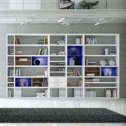 Loftscape Etagère XXL Emporior II - Blanc brillant / Imitation chêne de Sonoma - Avec éclairage -ÉcoMaison Soldes xxl regalwand emporior ii rgb led beleuchtung hochglanz weiss eiche sonoma dekor 3396349